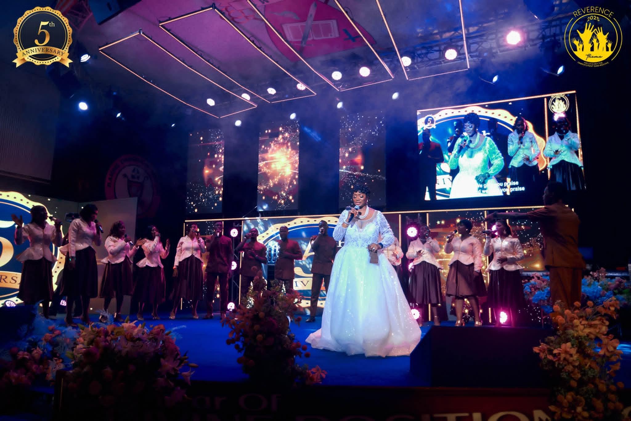 Choir and worship team leading praise
